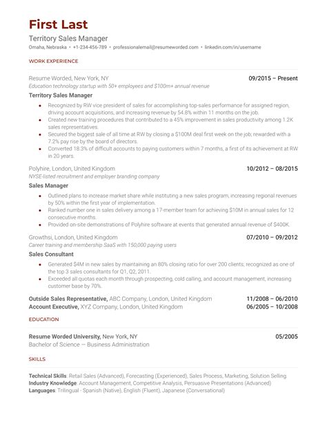 Territory Sales Manager Resume Examples for 2025 | Resume Worded