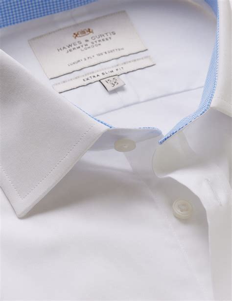Men's White Poplin Extra Slim Fit Shirt - Contrast Detail | Hawes and ...