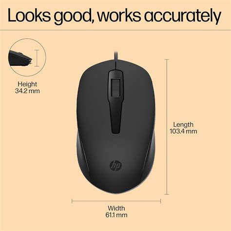 HP 150 Wired Mouse- Elegant Ergonomic Design, 1600 DPI Optical Tracking ...