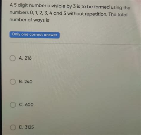 A 5 digit number divisible by 3 is to be formed using the numbers 0,1,2,3..