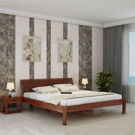 WOODLAB Furniture Solid Sheesham Wood King Size Bed Without Storage ...