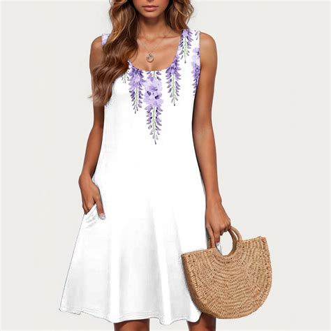 Lorytime Summer Dresses for Women Knee Length with Pocket Sleeveless ...