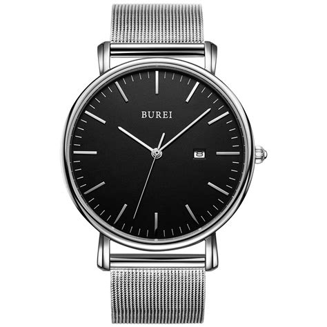 BUREI Men's Watch Ultra Thin Quartz Analog Wrist Watch Date Calendar ...