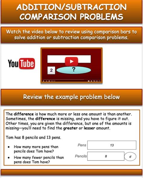 Image result for Problem Solving Comparison Problem with Addition and Subtraction