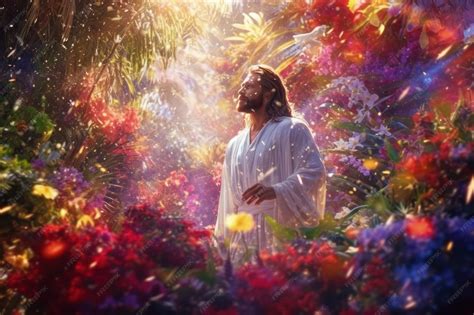 Premium AI Image | Paradise in Heaven Religion Bible God Jesus Christ Afterlife and Angels