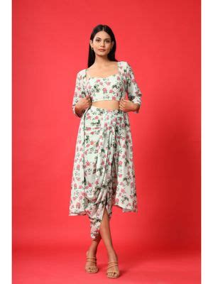 Buy Pasha India Sage Green Bralette with Cape Lungi Skirt (Set of 3) Online