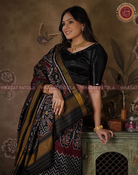 Buy Black Patola Silk Saree Online, Shop Semi Ikkat Patola Saree ...