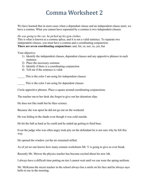 Image result for Basic Comma Rules Worksheet