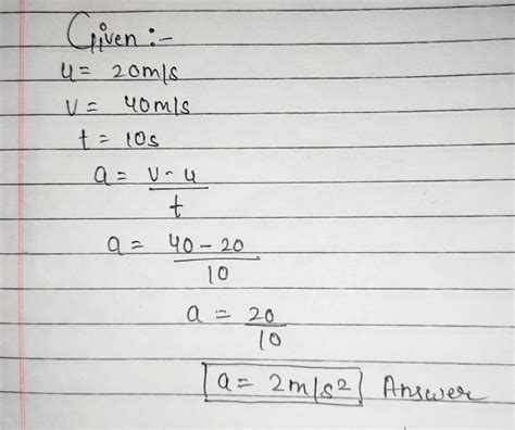A train moving at 20m/s accelerates uniformly to 40m/s in 10s calculate ...