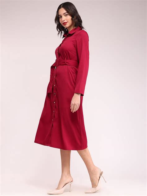 Buy Red Button Down Shirt Dress Online | FableStreet