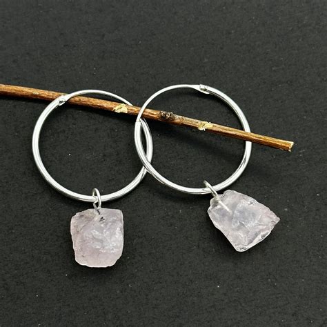 Buy Natural Rough Rose Quartz Hoop Earings, Rose Quartz Dangle & Hoop ...