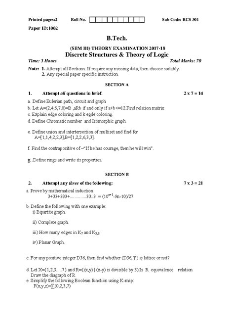 DSTL PYQs - Printed pages:2 Roll No. Sub Code: RCS 301 Paper ID: B ...