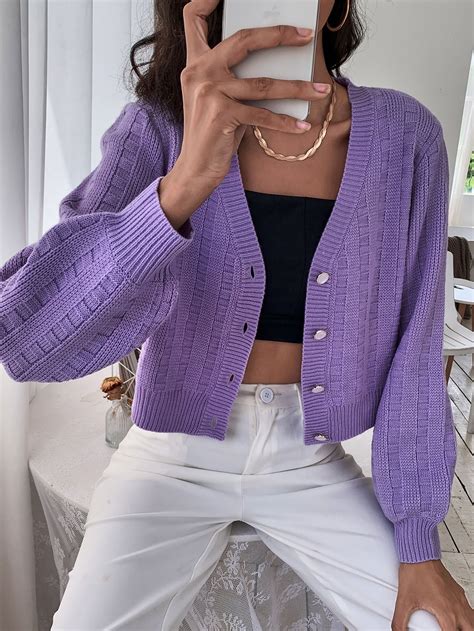 Solid Button Front Cardigan | Purple sweater outfit, Purple outfits ...