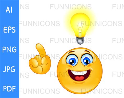 Happy Emoji with a Light Bulb having Idea, Vector clipart stock image.