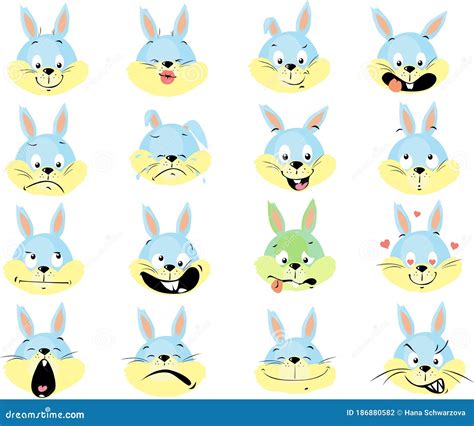 Emoticon Rabbit Face Vector Set. Rabbit Or Bunny Emojis And Emotions ...