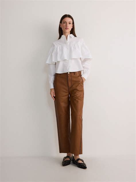 Trousers with stud detailing Color golden brown - RESERVED - 590DG-82X