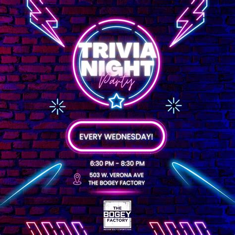 Wednesday Trivia @ The Bogey Factory, 503 W. Verona Avenue , Verona, WI ...