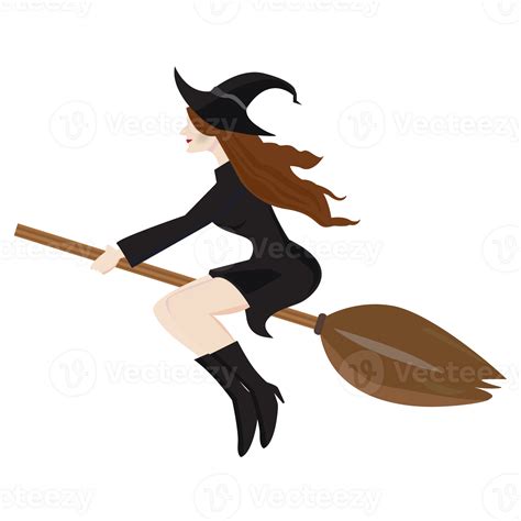 Witch flying on broomstick for Halloween holiday celebration. 23608612 PNG