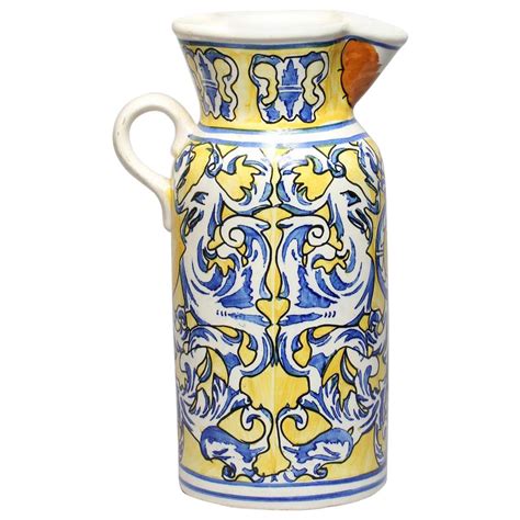 Spanish Majolica Jug or Floor Vase in Blue and Yellow For Sale at ...