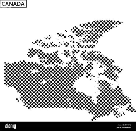 A dotted representation of Canada highlights its geographical features and key locations ...