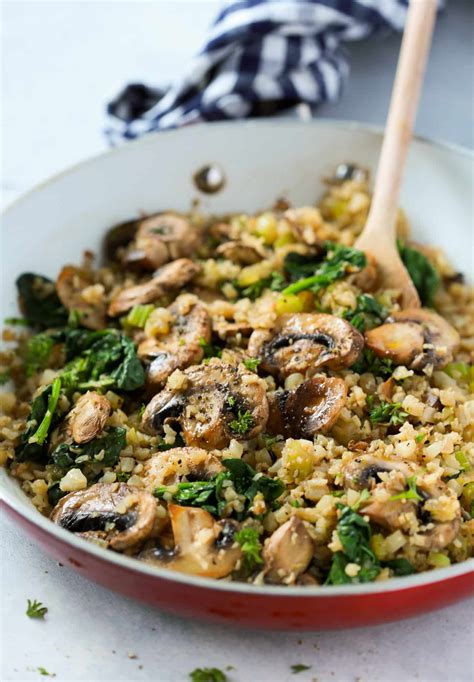 Mushroom Cauliflower "Rice" Skillet Recipe - Primavera Kitchen