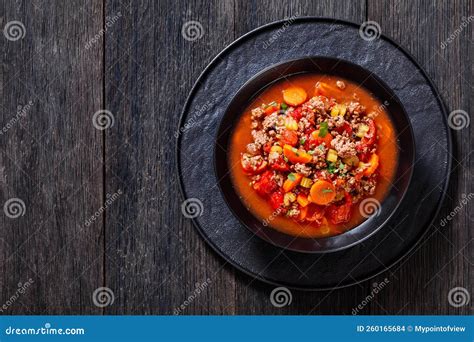 Hamburger Soup with Barley and Vegetables in Bowl Stock Photo - Image ...