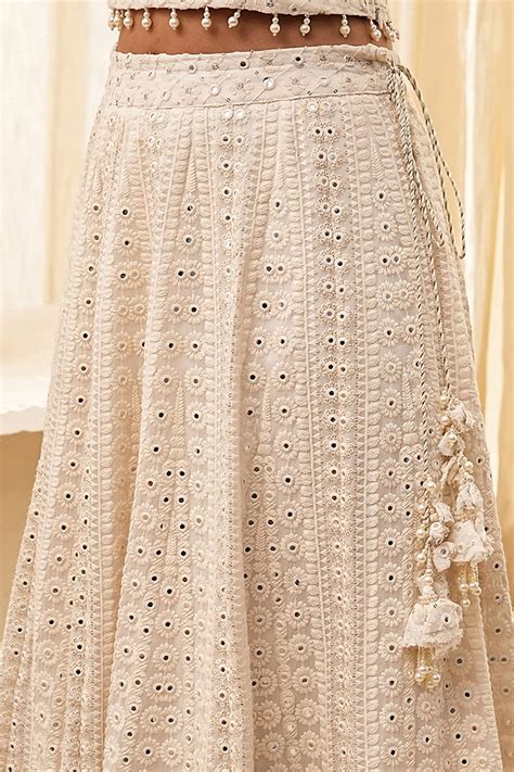 Buy Ivory Georgette Embroidered Lehenga Set Online at Biba India
