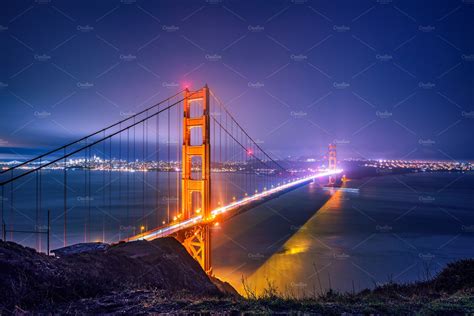 Golden gate bridge at night featuring golden gate, bridge, and night ...