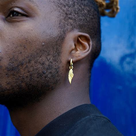 Mens Earrings - Mens Dangle Earrings - 18K Gold Earrings Men - Angel ...