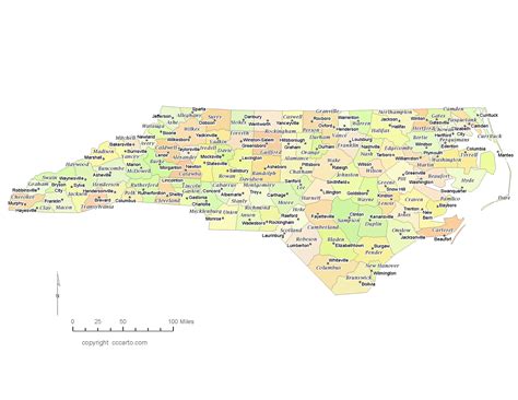 North Carolina County Printable Map & County Seats (All 100 Counties ...