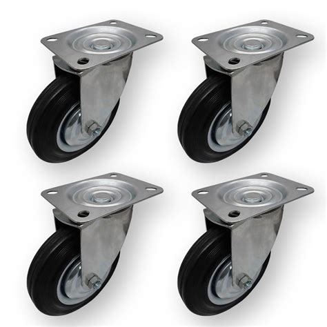 Buy Pack of 4 Heavy Duty Swivel Rubber Castor Caster Wheels 100mm ...