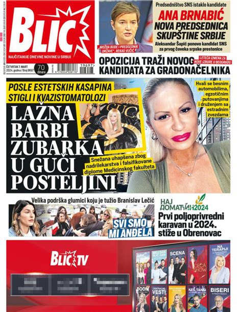 Novine: "Ana Brnabić na čelu Narodne skupštine"; "Neće crkvu i nasrću ...