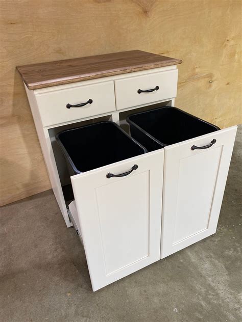 Double Trash Can Cabinet, Pull Out - Etsy | Trash can cabinet, Trash ...