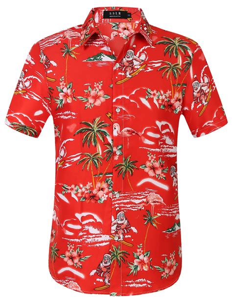 SSLR Men's Hawaiian Aloha Shirt, Flamingo Print, Short Sleeve, Casual ...