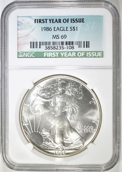 1986 AMERICAN SILVER EAGLE, NGC MS-69