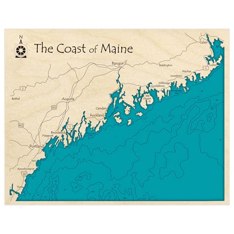 Coast of Maine 3D Custom Wood Map - Lake Art LLC