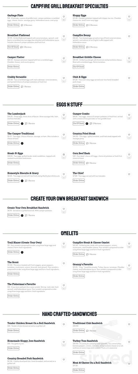 Campfire Grill menu in Clarence, New York, USA