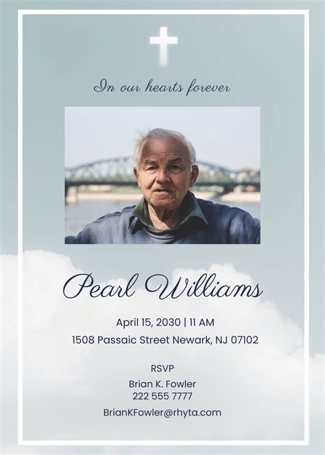 Free Sample of Funeral Announcement Invitation Template to Edit Online