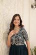 Luxurious Zari-Embroidered Rama Color Gown for Discerning Wo
