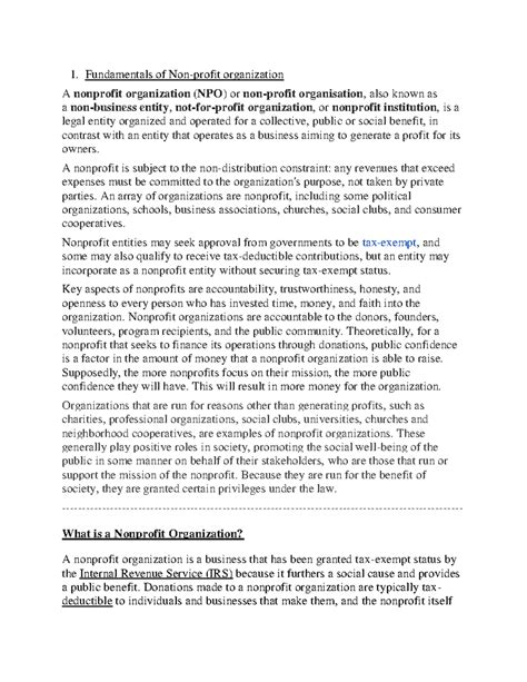 Final Exam Study Notes: Non-Profit Organization Basics - Studocu