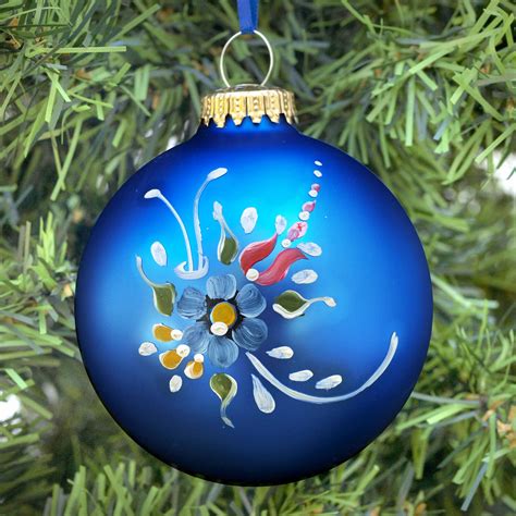 Ornament Glass Ball Rosemaled Cobalt Satin – Open House Imports