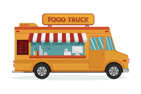 Food Truck, Street Food, Kitchen Trailer Van illustration, Minivan ...