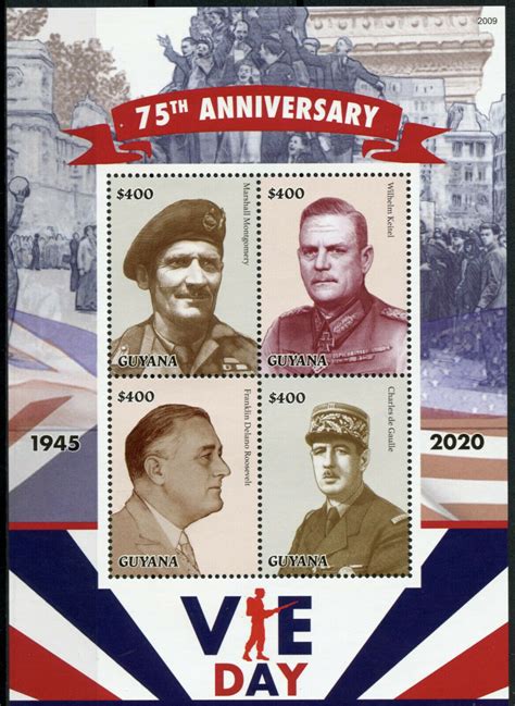 Guyana Military Stamps 2020 MNH WWII WW2 VE Day De Gaulle Roosevelt 4v ...