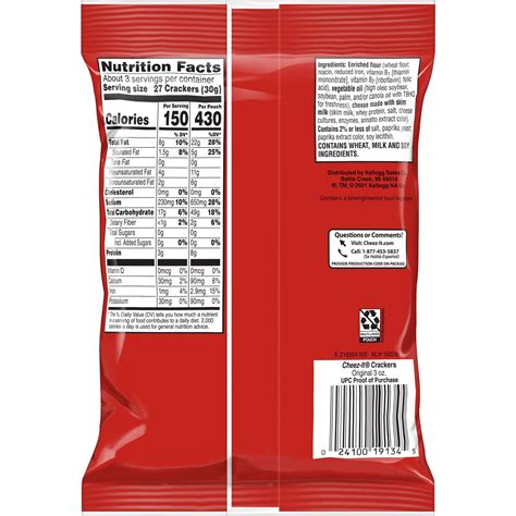 Cheez Its Nutrition Label