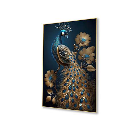 Majestic Peacock: Blue and Gold Wall Painting – Nestroots