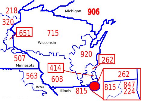 Image result for Wisconsin Area Code Map