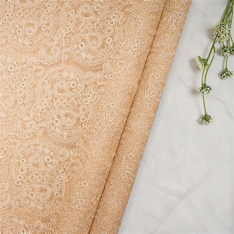 Buy Beige Color Embroidered Nylon Net Fabric 69902/1 | FFAB