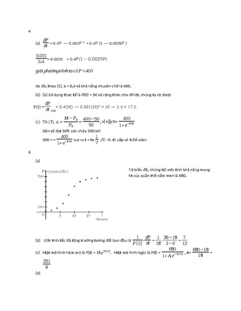 4 - cc ccc cc - 4 (a) dP dt = 0. 4 P — 0. 001 P 2 = 0. 4 P (1 — 0. 0025 ...