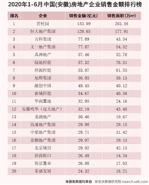 2020年上半年中国(安徽)房地产排行榜榜单 - 知乎