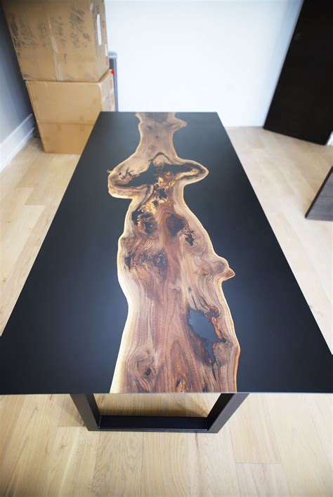 Matte Black Epoxy Desk with Walnut Slab - Anglewood Furniture